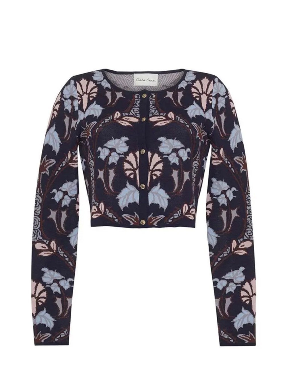 Cara Cara Two Piece Navy and White Floral Long-Sleeve Cardigan and Skirt - Picture 2 of 7